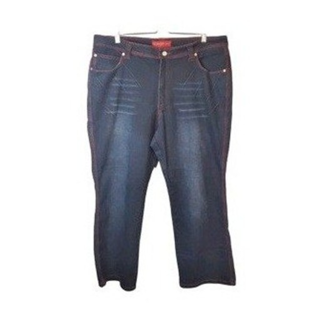 Goddess‎ Trend Women's Size 18 Blue Bootcut Dark Wash Red Exposed Stitch Jeans